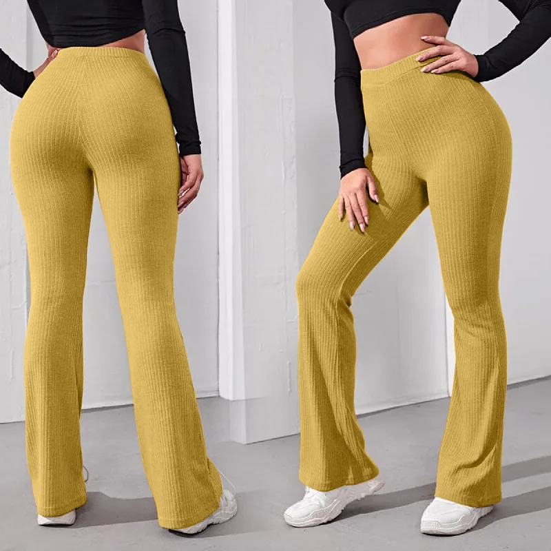 2024 Summer Falling Feeling Flared High Waist Ladies Trousers Tight-fitting Straight New Women's Casual Knitted Sports Trousers womens fashion short sleeve t shirt and tight fitting shorts 2pc set tracksuit ladies sports jogging suits outfit