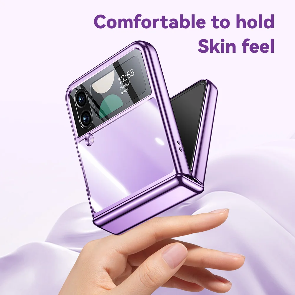 Ultra Thin Plating Case for Samsung Galaxy Z Flip 4 5G 2022 Hinge Protection Shockproof Transparent Clear Hard PC Fashion Case