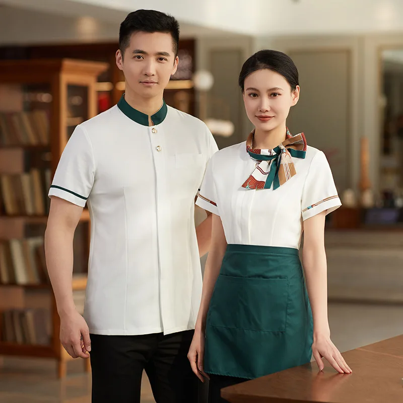 Tea Restaurant Waiter Workwear Summer Women\'s Hotel Hotel Front Desk Features Hot Pot Restaurant Front Office Uniform Short Slee