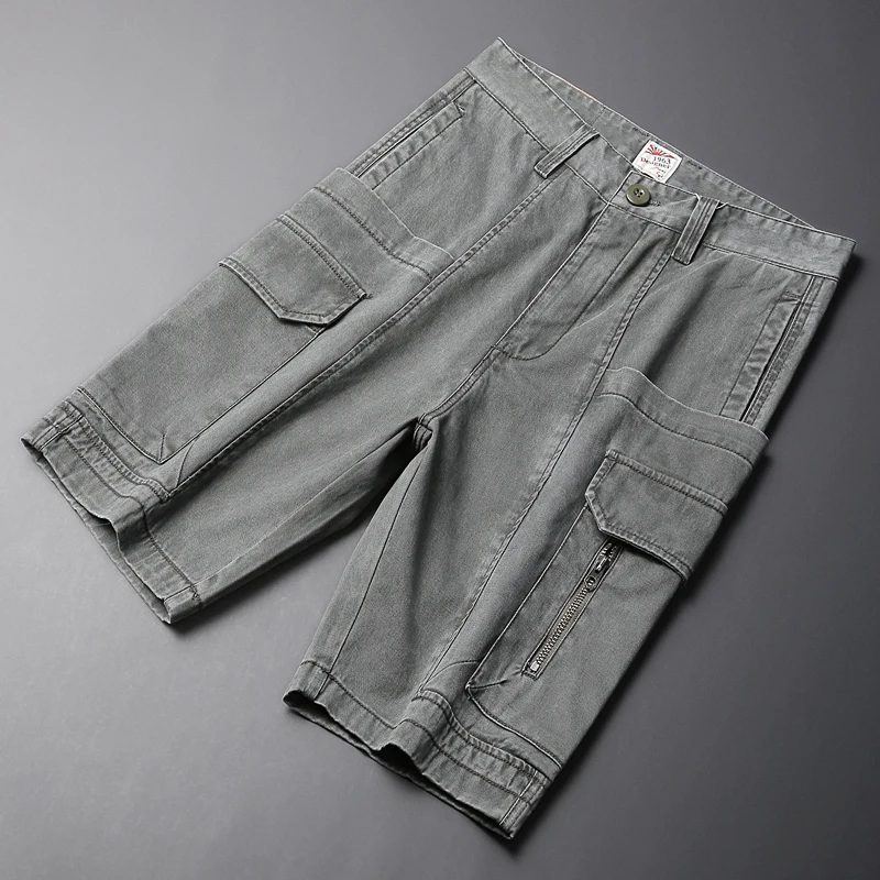 Summer Trends Fashion Men Shorts High Quality Retro Green Gray Big Pocket Casual Overalls Zipper Designer Hip Hop Shorts Men