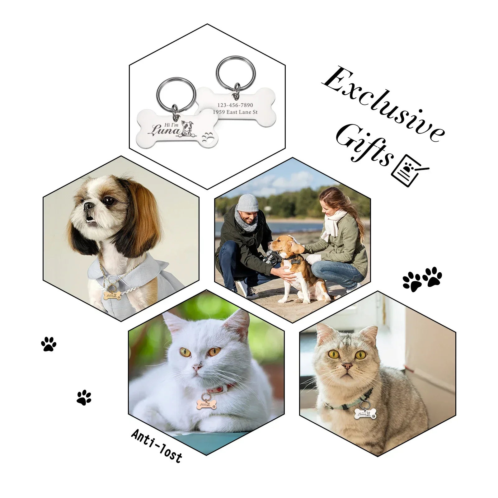 Pet Id Tags Dog Collar Tags Pet Id Medal Pendant Customized Dog Collar Tag Color Bone Pendant for Dog Medal Engraving Name Personalized Number Kitten Puppy Accessories