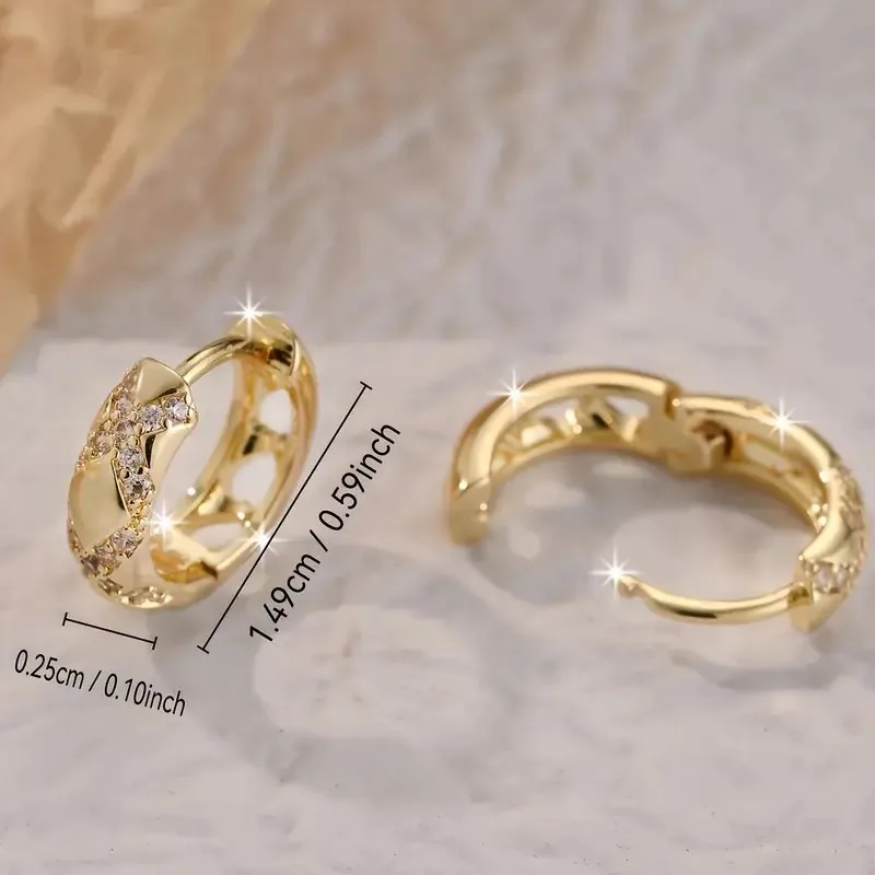 Golden-Tone Bohemian Cross Hoop Earrings for Women Sparkling Synthetic CZ Design Ear Buckle Wedding Jewelry Gifts
