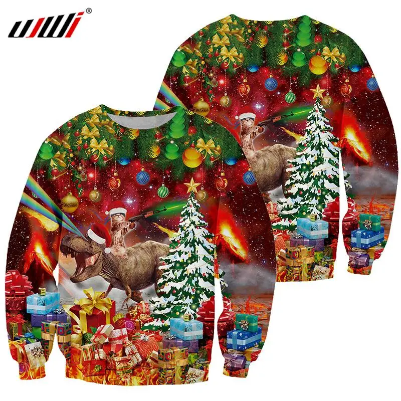 

2023 Christmas Sweater Interesting Casual 3D Printed Animals Santa Hat Design Hoodie Men/women Crewneck Pullover Plus Size 6XL