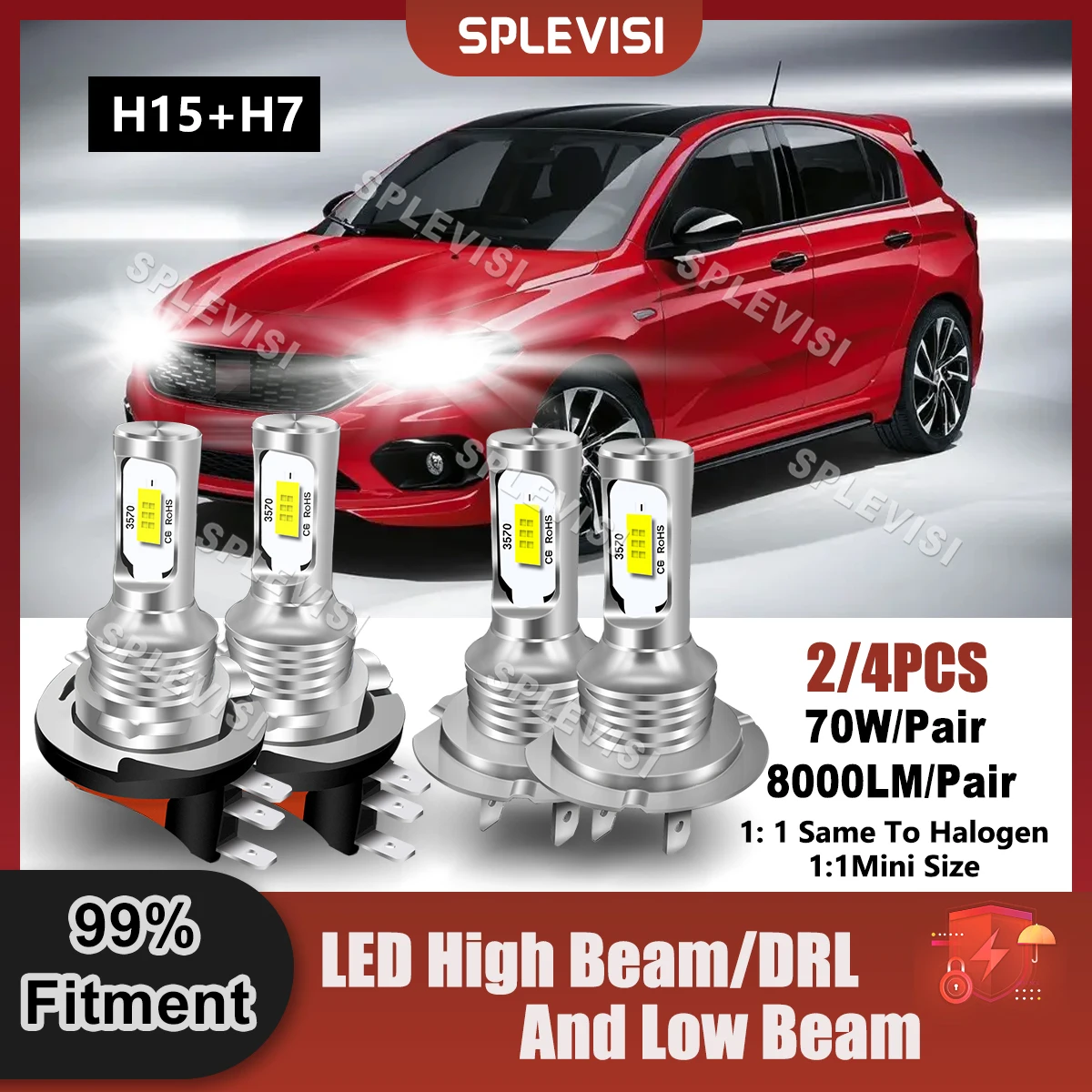 

Замените фонарь головного света H15 + H7 дальнего/дневного света + лампы ближнего света 12x CSP-чипы для Fiat Tipo 2016 2017 2018 2019