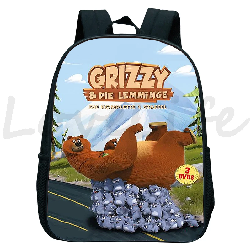 GRIZZY AND THE LEMMINGS Backpack for Boys Girls Kindergarten School Bags Children Cartoon Lemmings Bear Rucksack Kids Bookbags 3