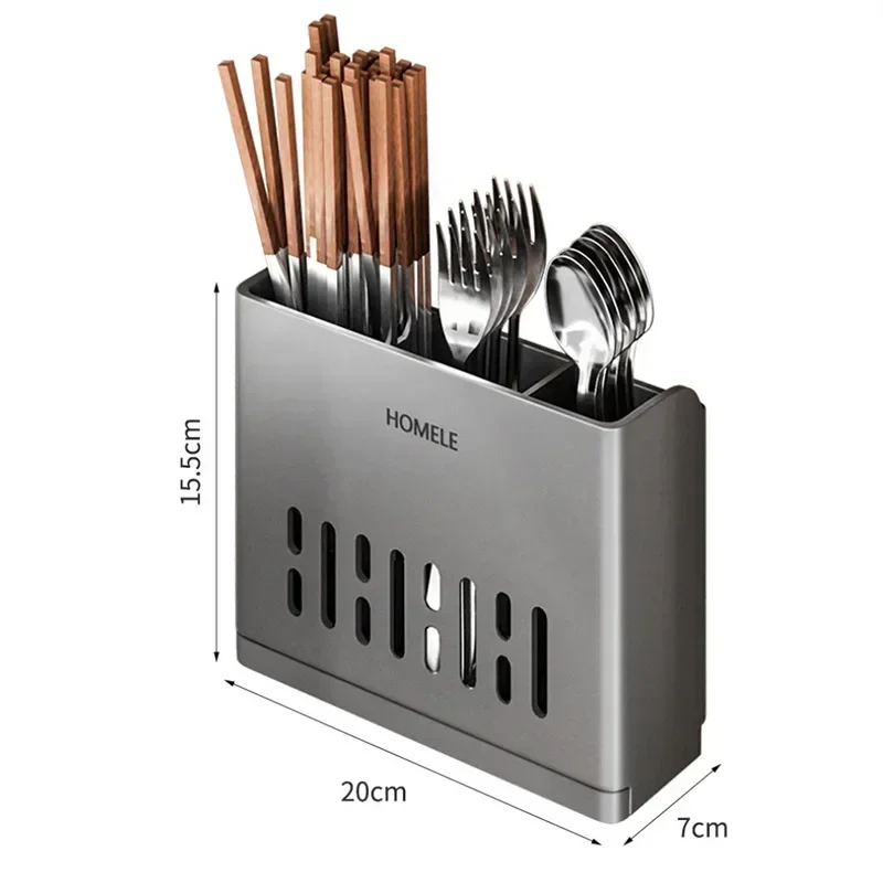 1-Piece Kitchen Utensil Rack-Multifunctional Draining Chopstick Holder Wall-Mounted or Freestanding Cutlery Storage Box Plastic 6