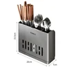 1-Piece Kitchen Utensil Rack-Multifunctional Draining Chopstick Holder Wall-Mounted or Freestanding Cutlery Storage Box Plastic 6