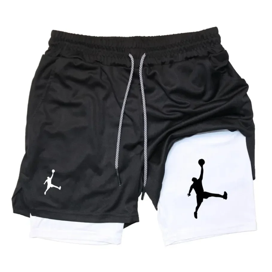 2025 Men's quick-drying and breathable gym training shorts, fashionable two-in-one jogging shorts, summer casual sports shorts 2