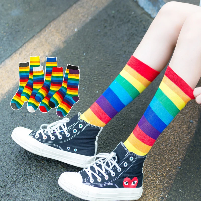 Colorful Rainbow Striped Cotton Sport Socks