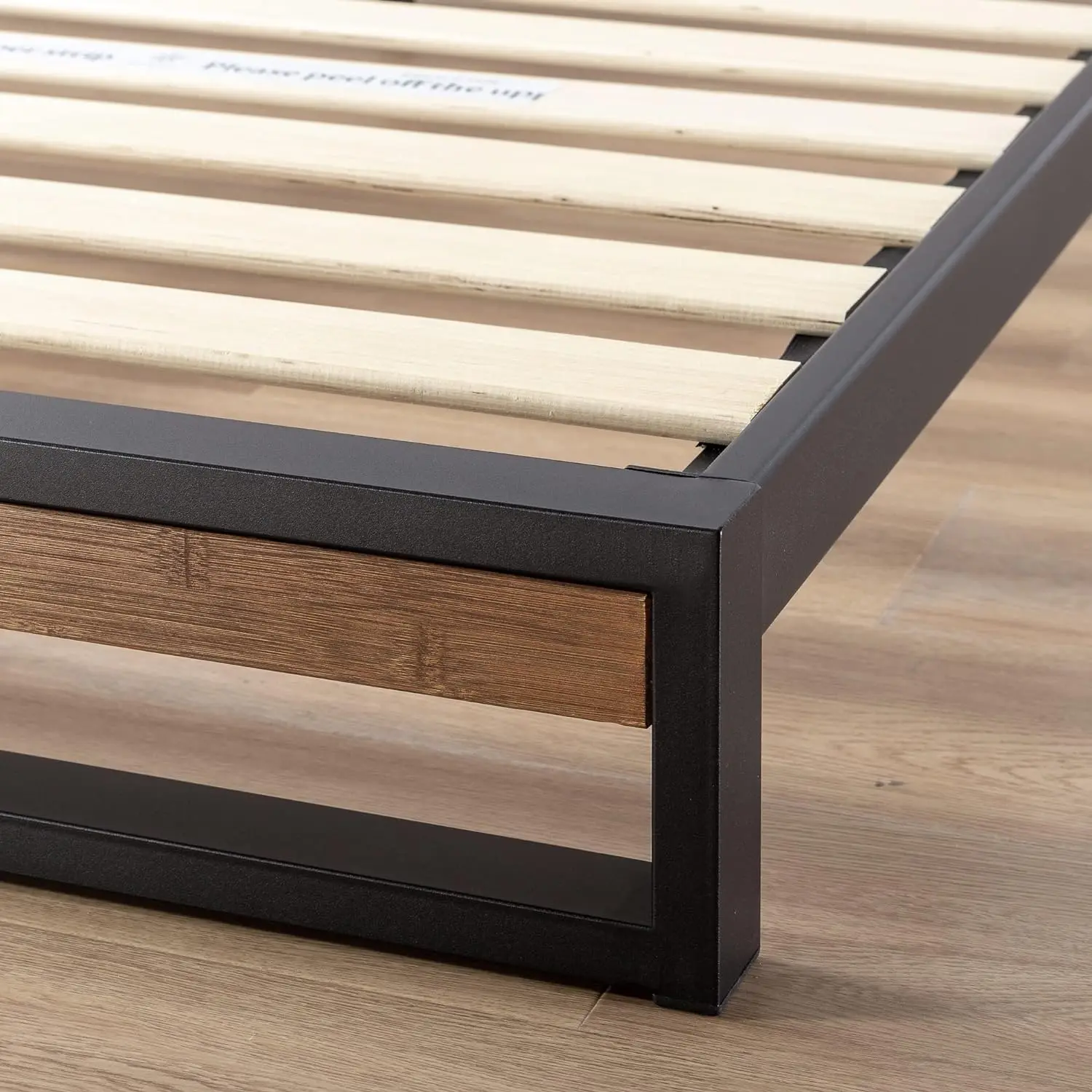 Suzanne 37 Inch Bamboo and Metal Platform Bed Frame / Solid Steel Construction / No Box Spring Needed Wood Slat Support Easy