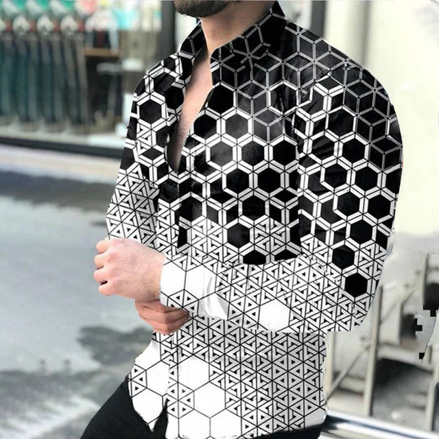 Button Up Shirt Men Baroque Fashion Casual Party Long Sleeve Tee Classic  Dress T