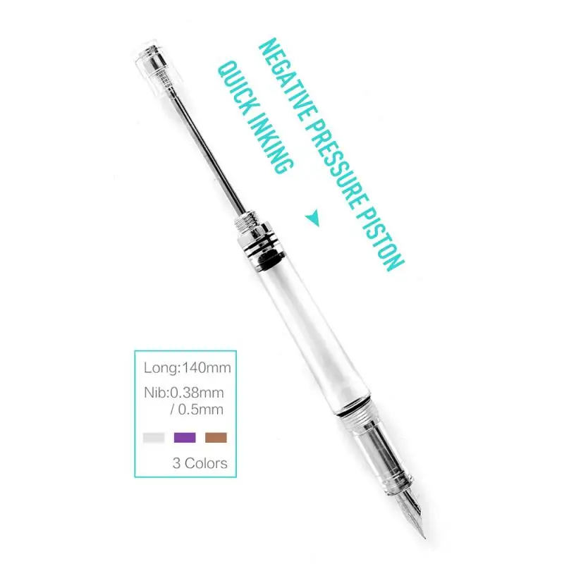 Wing Sung 3013 Vacuum Fountain Pen Resin Transparent Filling Spin EF/F Nib Negative Pressure Ink Color