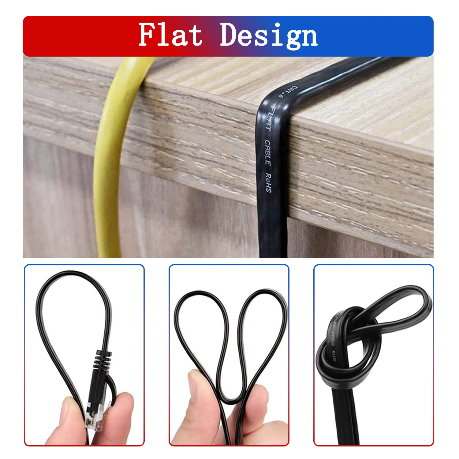 High-Speed Flat Cat6 Ethernet Cable with RJ45 Connectors – Available in Various Lengths