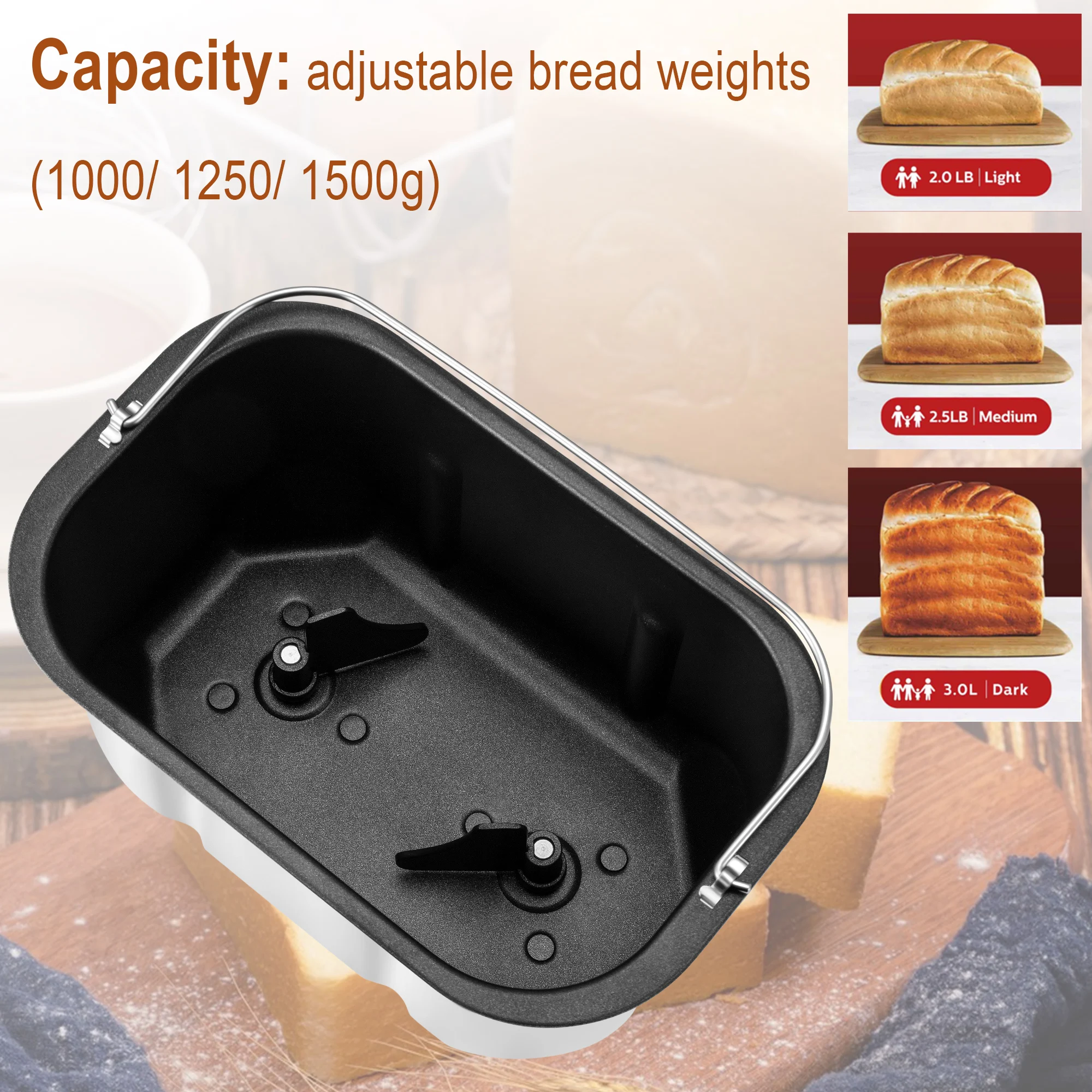 1.5kg Automatic Bread Machine, 850w Programmable, 15-hour Pre-set Timer, Control Panel With Lcd Display Sonifer