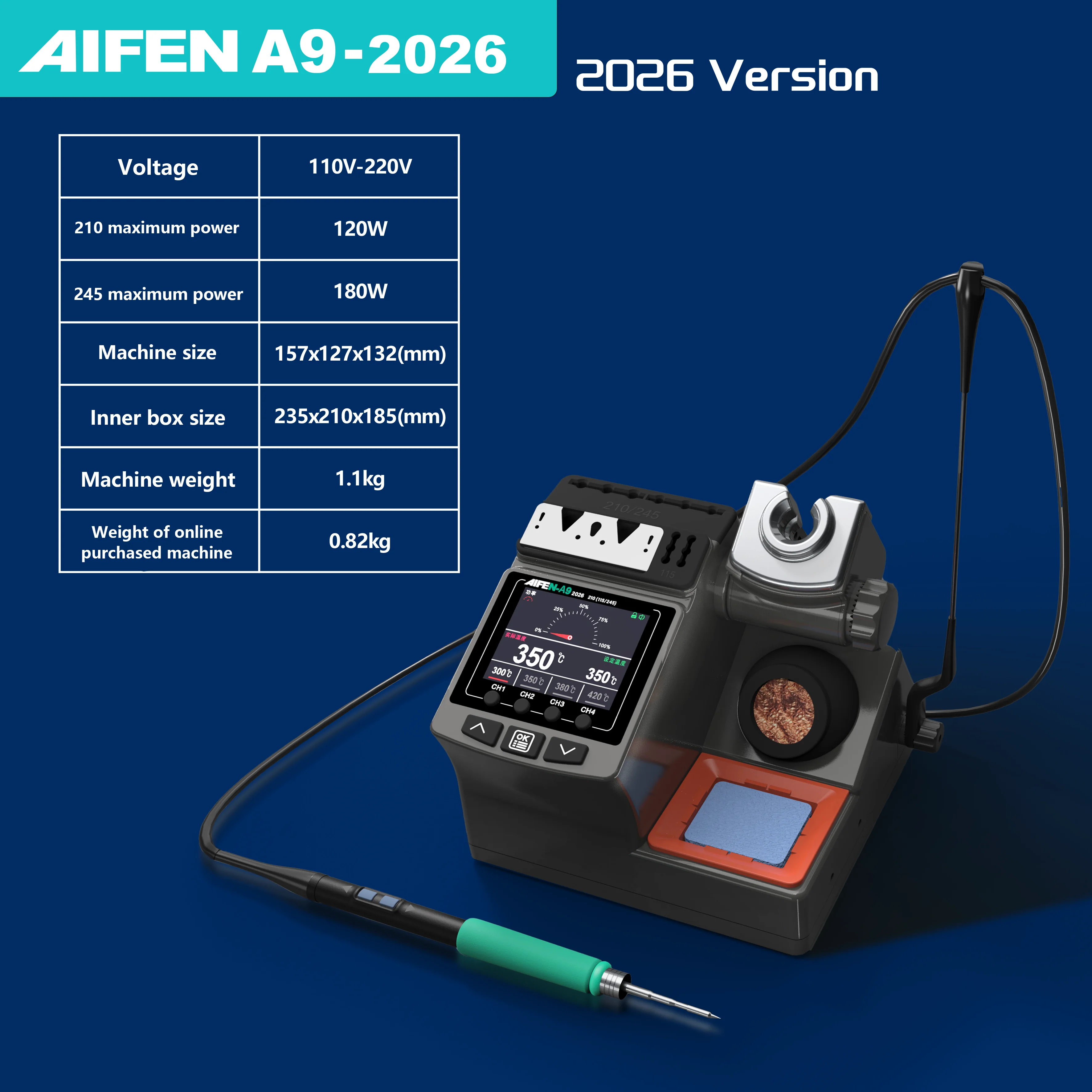 AIFEN A9-2026 납땜 스테이션, 210/245/115 인두팁 호환, 핸들 온도 조절, 용접 리워크 도구
