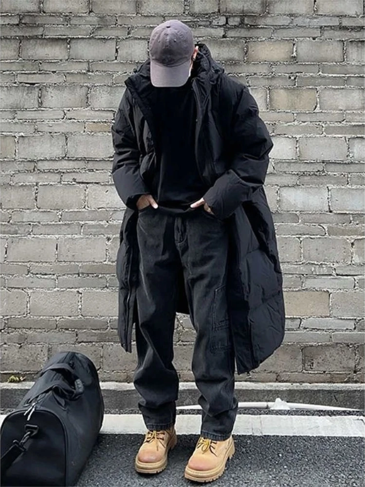 Men's Hooded Medium Long Down Cotton Jacket for Winter Cold Over The Knee Coat for Northeast China At 40°C Suitable for Winter