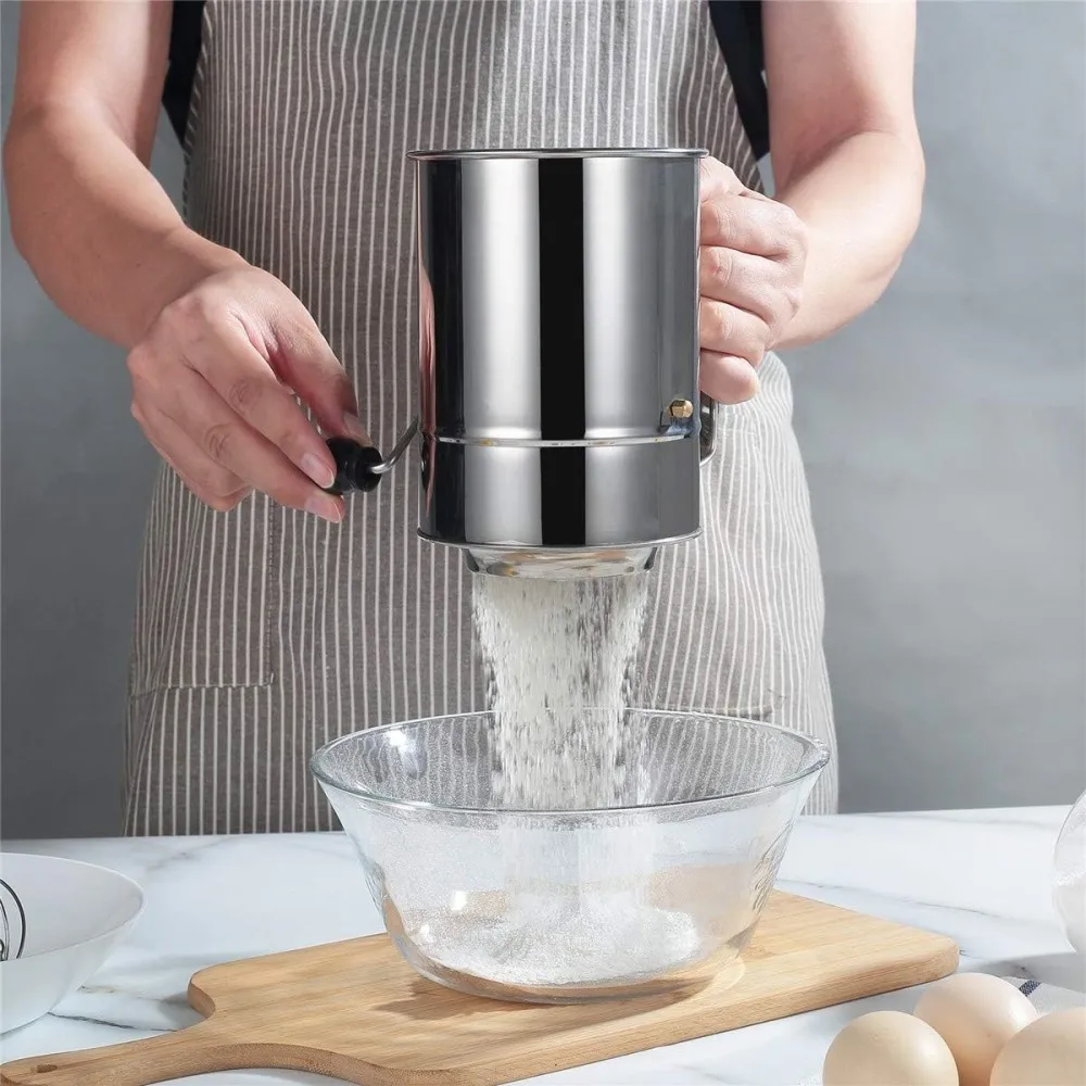 1pcs Flour Sifter For Baking 5 Cup Stainless Steel With 4 Wire Agitator Powdered Sugar