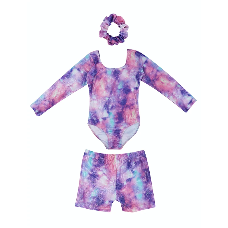 Children Ballet Leotard Girls Long Sleeve Gymnastics Leotard Costume Performance Short With Headwear Bodysuit Gymnastics Clothes
