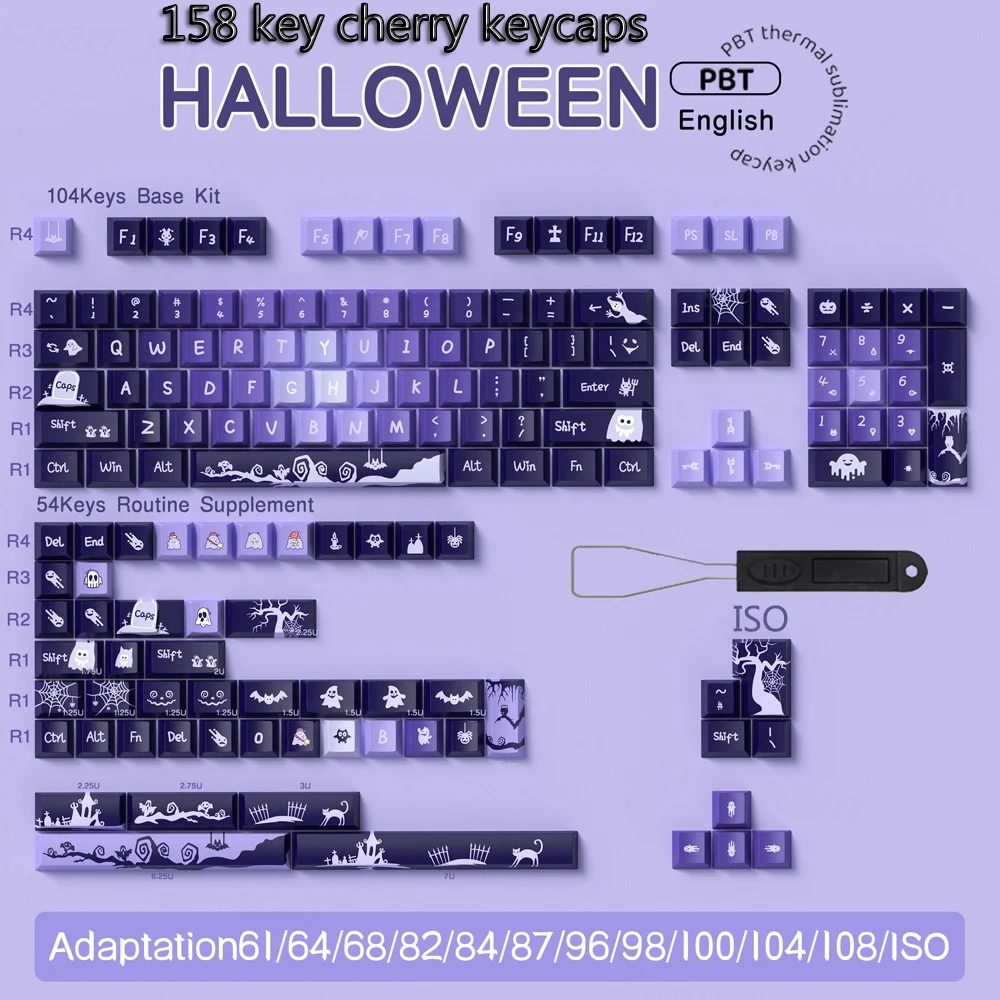 

Crybaby Purple Gradient keycaps Cherry Profile PBT For ISO layout 61 64 68 75 80 81 82 83 84 87 98 104 108 Mechanical keyboard