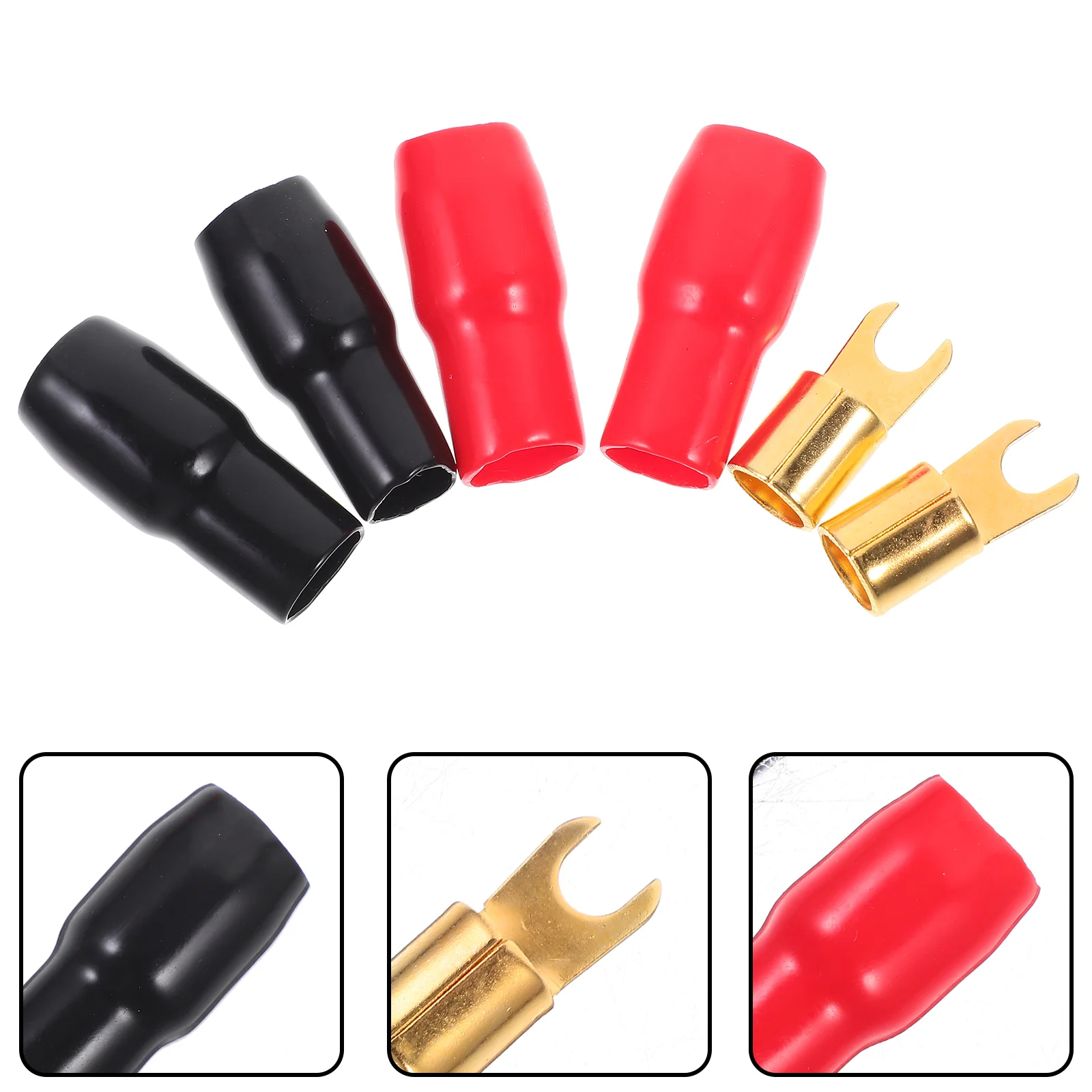 

Plated GA Strip Spade Fork Adapters Connectors Plugs Crimp Barrier Spades For 1 Gauge Crimp 4 Gauge Heat Shrink Automotive Wire