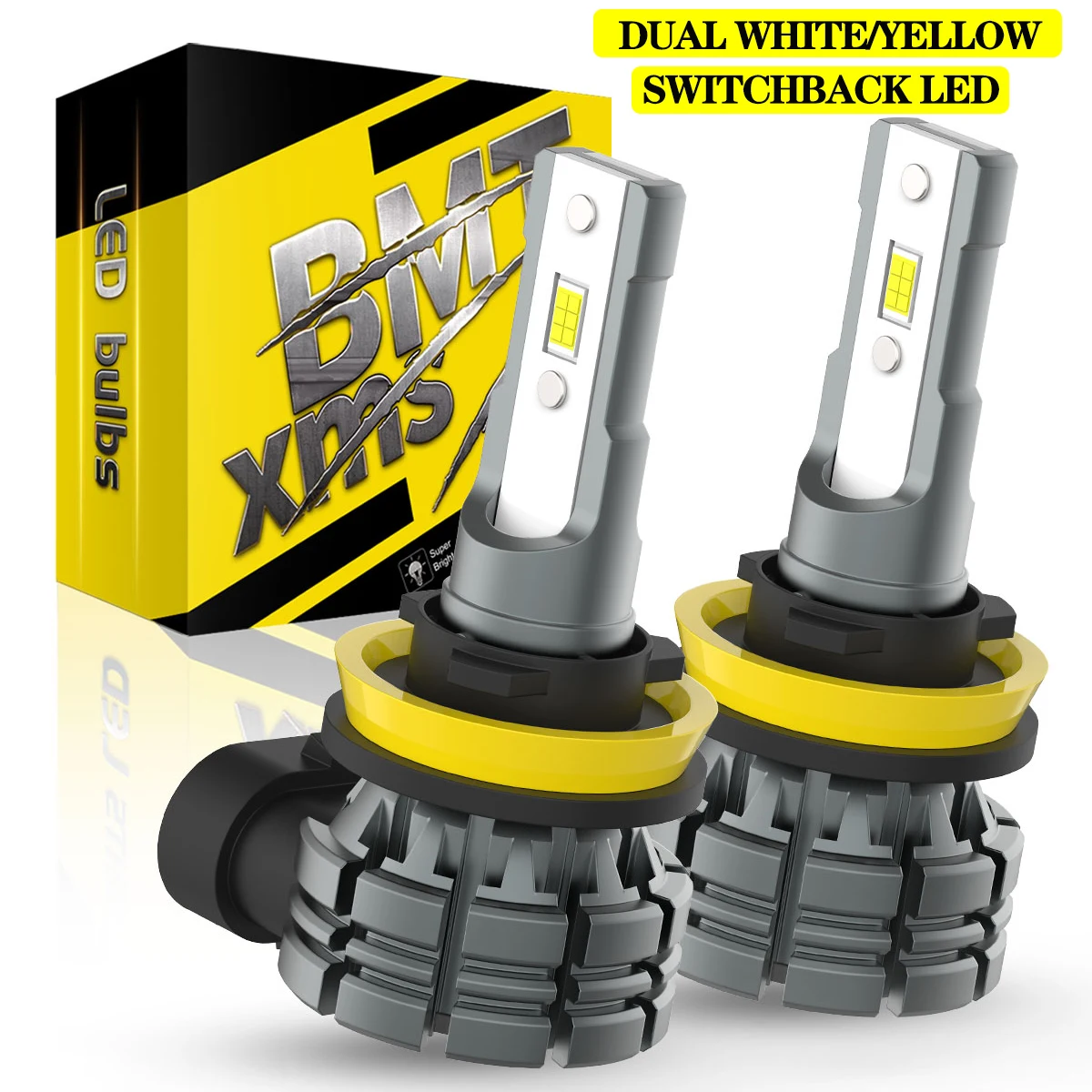 BMTxms 2PCS Canbus H11 H8 LED 안개등 전구 H10 H16JP HB3 9005 HB4 9006 LED CSP DRL 자동차 램프 흰색 노란색 듀얼 컬러 12000LM