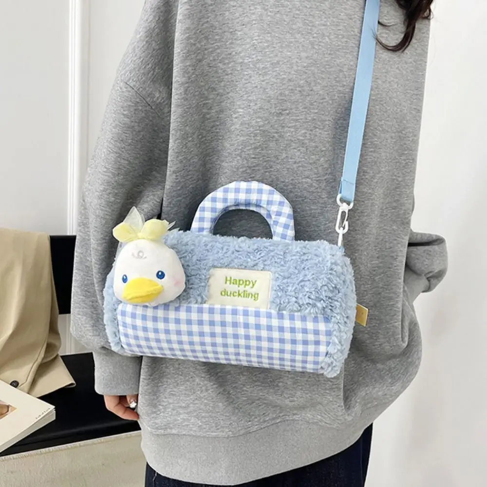 Animals Cylindrical Plush Backpack Phone Bag Large Capacity Doll Shoulder Bag 15cm Plush Doll Cartoon Plush Schoolbag Outdoor