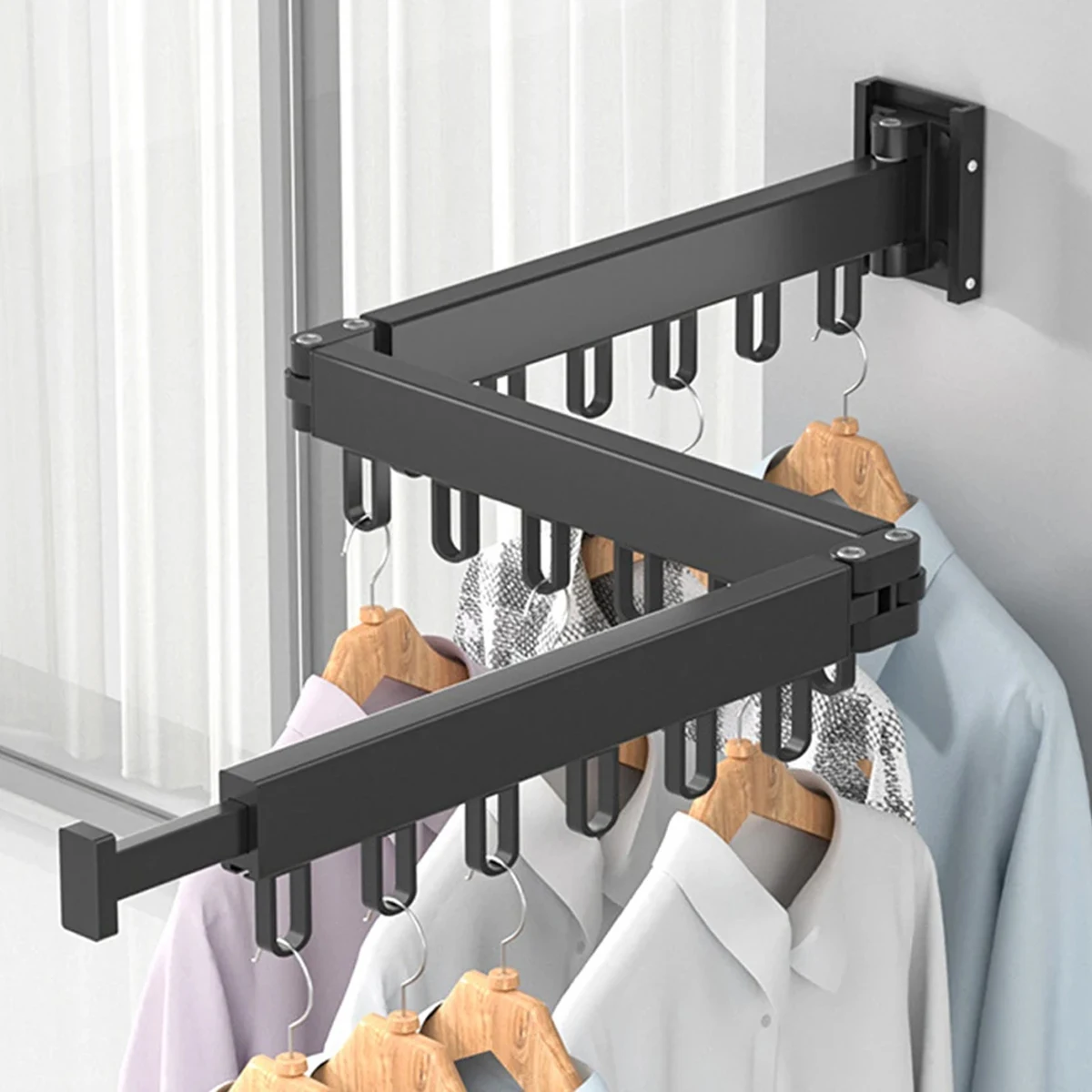 Wall-Mounted Foldable Aluminum Alloy Clothes Drying Rack Home Laundry Clothesline Hanger for Balcony Bedroom Kitchen Living Room