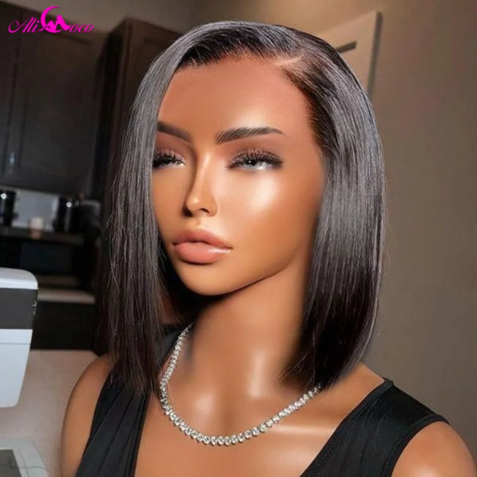 Wear And Go Glueless Human Hair Wig Bob Malaysian Straight Short Bob 13x4 Lace Front Pre Plucked Human Wigs Ready To Go