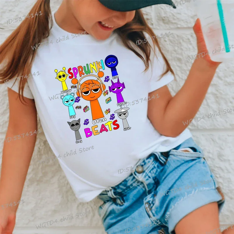 Sprunki Oren Beats Print Kids T Shirt 2025 New Short Sleeve Fashion Summer T-shirts Boys Girls Incredibox Game Cartoon Tops 5