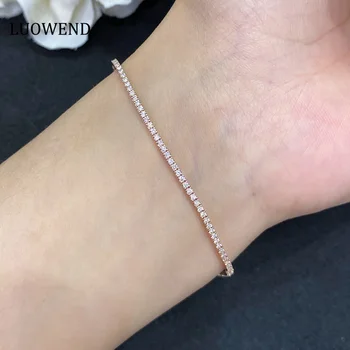 LUOWEND 100% 18K Rose Gold Bracelet Real Natural Diamond Bracelet Fashion Four Claw Full DriIl Party Jewelry for Women Wedding