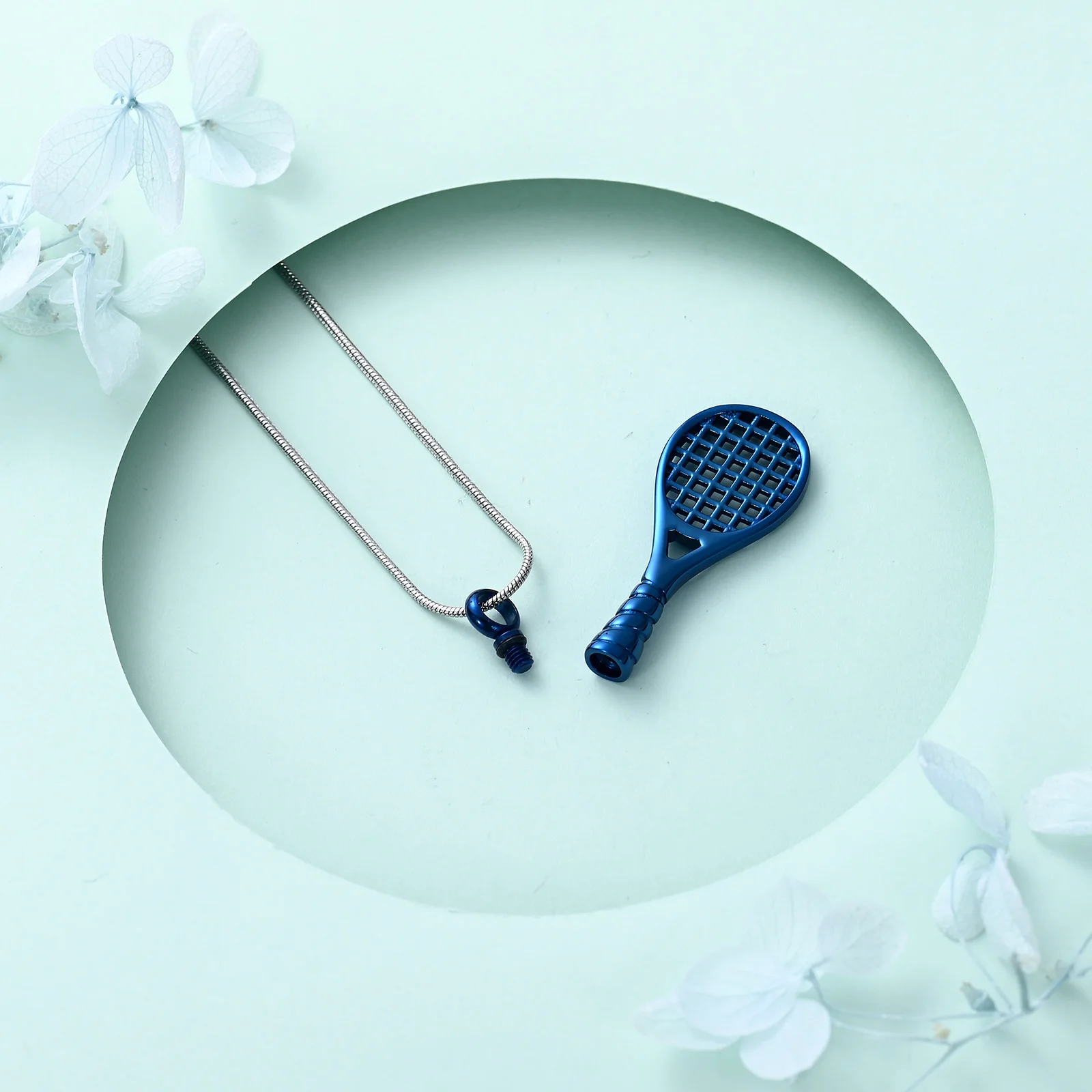 Tennis Racket Urn Necklace Ashes Stainless Steel Keepsake Small Urn Jewelry For Human/Pet Cremation Funeral Memorial Necklace