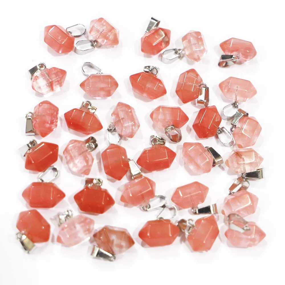 

24pcs/lot Natural Watermelon Red Stone Hexagonal Pillar Ornament Necklace Pendants Reiki Charms Diy Jewelry Accessorie Wholesale