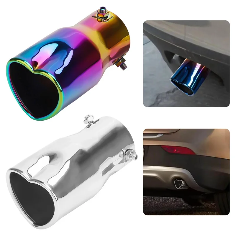 Heart Shape 2.5 Inch Stainless Steel Exhaust Tip - New Design Silver Colorful Car Muffler Tail Pipe Decorative Auto Accessories