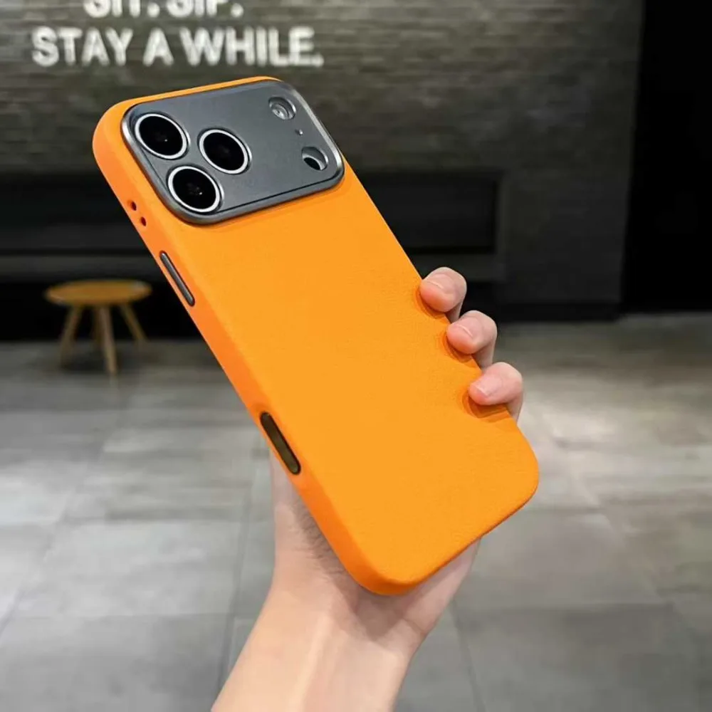 Magnetic Leather Business Phone Case with Aluminum Alloy Lens Protection