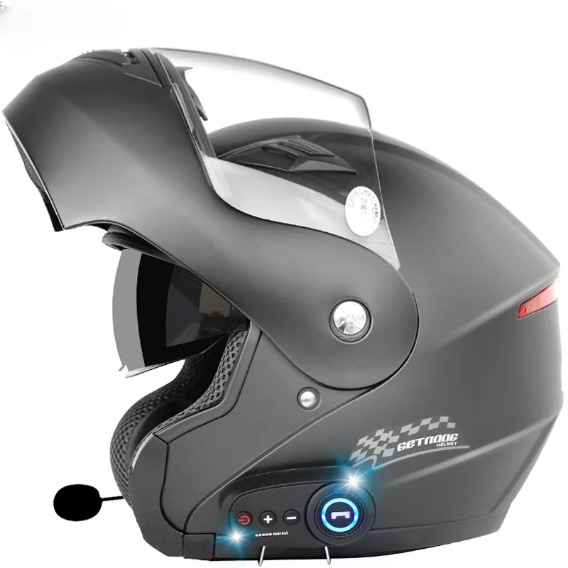 

Motorcycle Bluetooth helmet with double lens uncovered helmet motorcycle helmet with FM large capacity of 1200mA