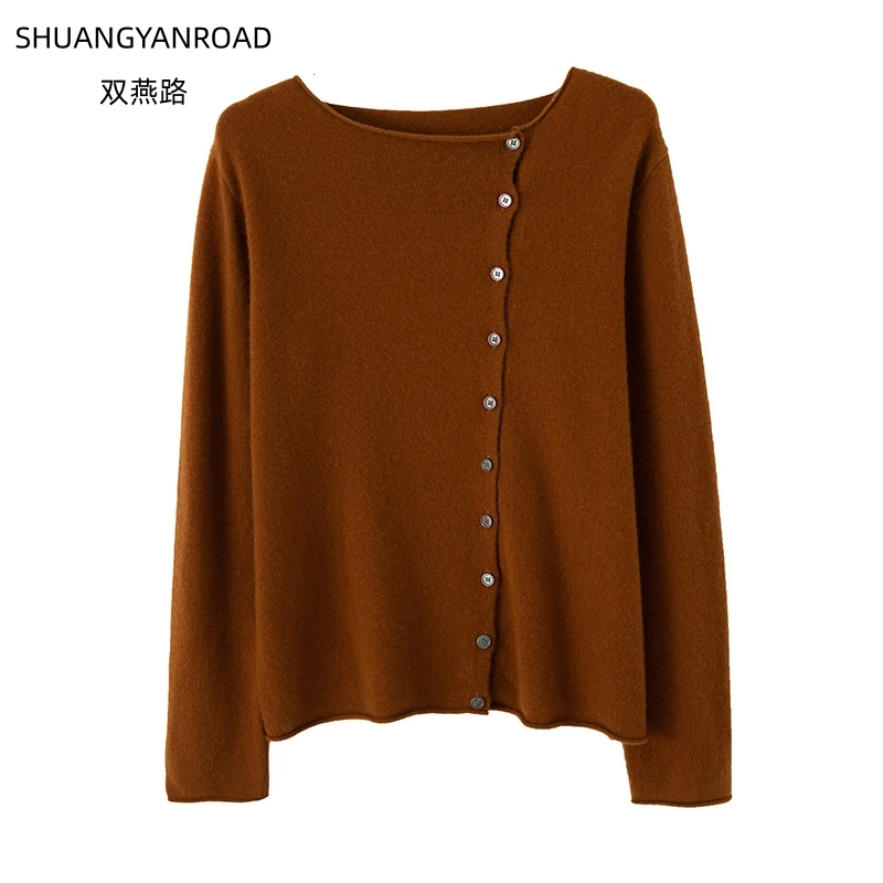 Spring Autumn Long Sleeved Solid Color Fashion Loose Cashmere Knitted Women's Luxury High Quality 100% Australian Wool Cardigan