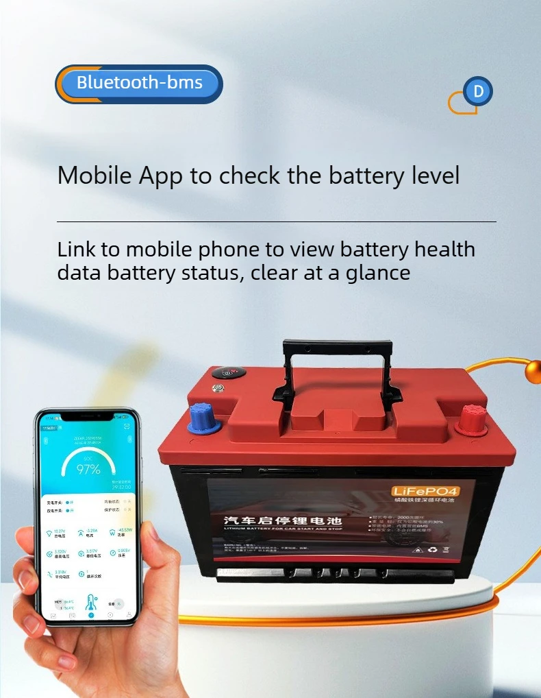 12V LiFePO4 Battery Start Stop Car Battery with Bluetooth APP Control AGM Replac