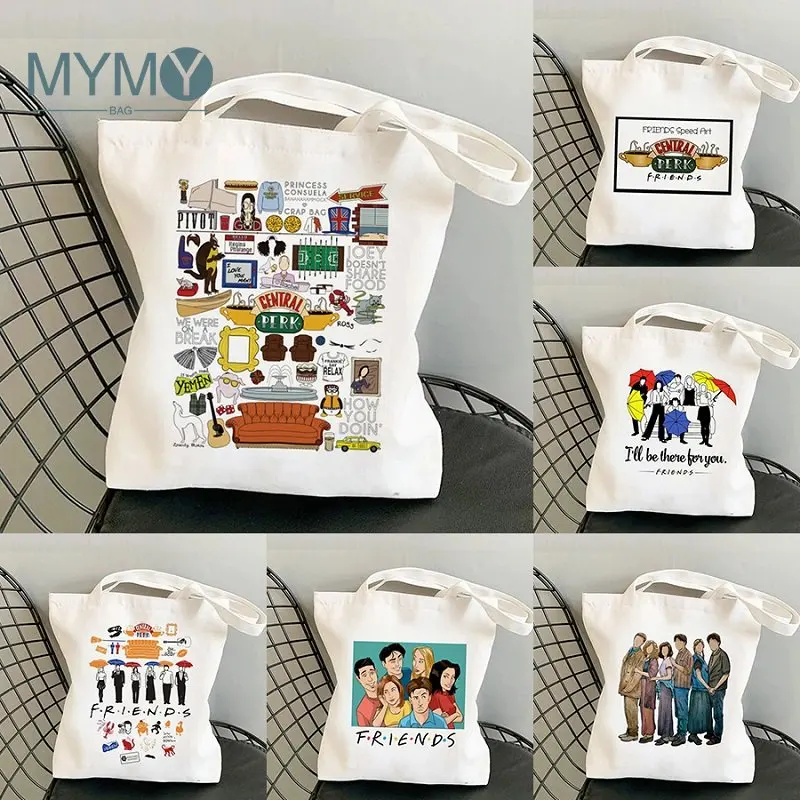 

Friends Tv 2 Shoulder Bag Printed Large Capacity Shopping Bags for Women Reusable Grocery Tote Bags Eco Travel Beach Handbags
