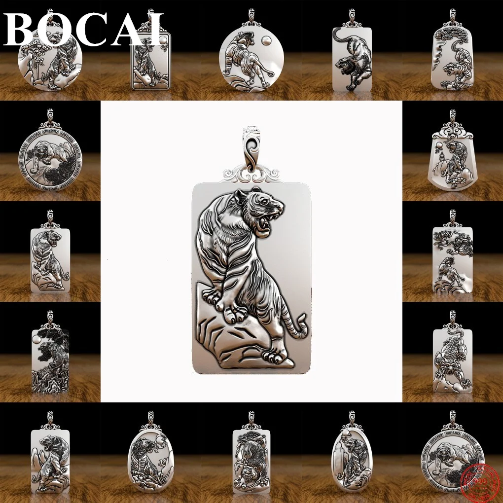 BOCAI Trendy S999 Sterling Silver Charm Pendants for Women Men New Fashion Relief Tiger Argentum Amulet  Jewelry Free Shipping