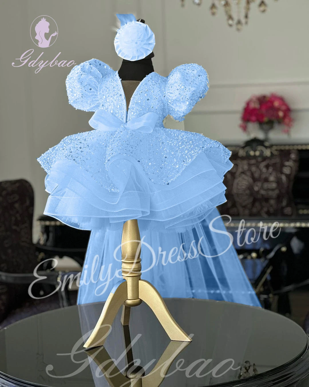 Flower Girl Dresses Elegant White Flower Girl Dress For Wedding Puffy Sequins Beaded Short Sleeves Tulle Kids Birthday Party First Communion Gown