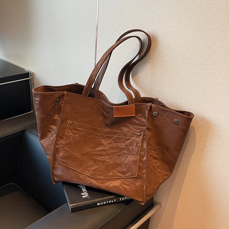 Übergroße Shopper-Umhängetaschen für Frauen, verformbar, große Kapazität, Einkaufstasche, 2025, Winter, Vintage, Pu-Leder, Handtaschen, einfach – Detail 18