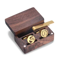 Custom Metal Cufflinks Tie Clip Wooden Box Engraved Gift for Man Dad Groomsmen Business Shirt Personalized Cufflinks Set 4