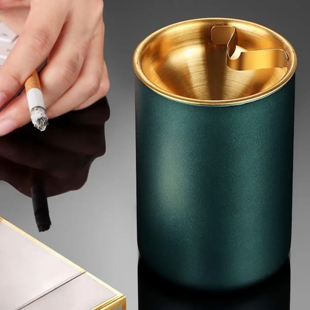 Stainless Steel Ashtray Funnel-shaped Lid Windproof Capacity Heat Resistant Desktop Ash Storage Holder