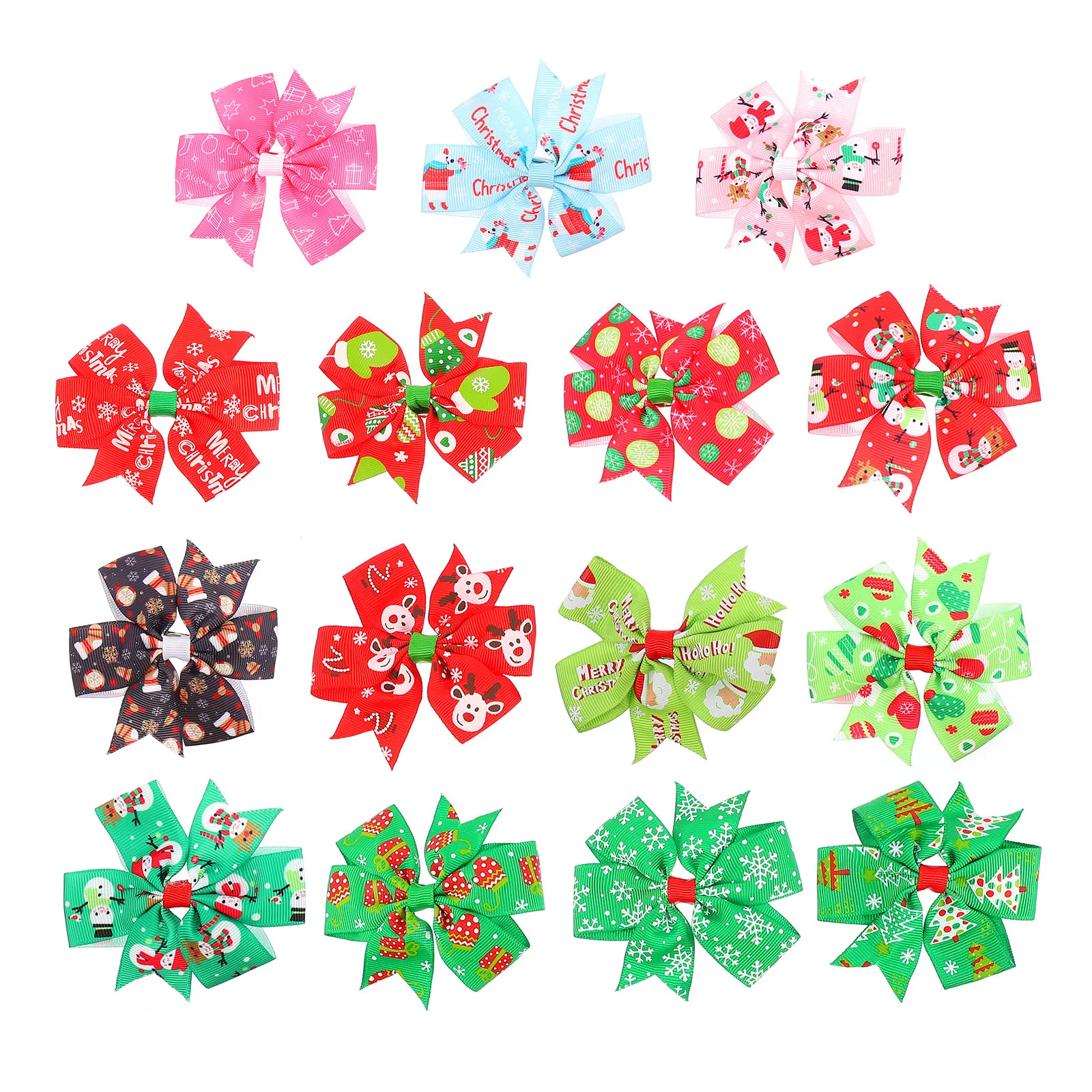15Pcs Bowknot 머리핀 크리스마스 테마 소녀 헤어 클립 사랑스러운 일상 착용 특별 행사 어린이 머리 장식 크리스마스 헤어 액세서리