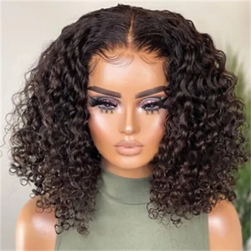

Deep Wave 13x4 Short Lace Front Wig Bob Human Hair Wigs HD Transparent Brazilian Remy Curly Lace Frontal Wig For Women
