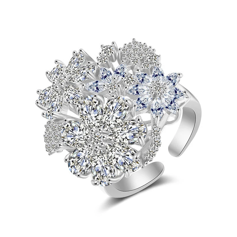 Trendy Luxury Flowers Silver Color Fashion Ring for Girl Lovers Love Party Gift Jewelry R5435 silver rings,silver ring