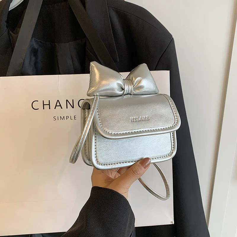 

2024 New Spring Summer Bow Hand Bag Diagonal Span Shoulder Bag Small Square Fashion Simple Mobile Phone Bag Female