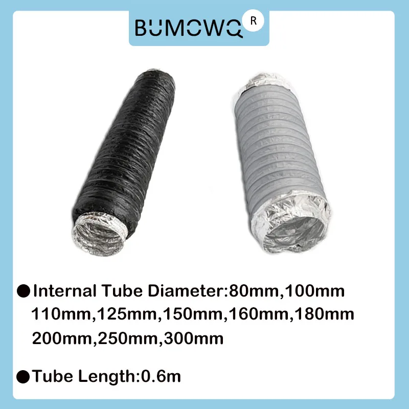 ท่ออลูมิเนียมฟอยล์เก็บเสียง 1 ชิ้น ขนาด 80 มม.~300 มม. ท่ออลูมิเนียมพีวีซี 0.6 เมตร ท่อระบายอากาศแบบยืดหยุ่น 1