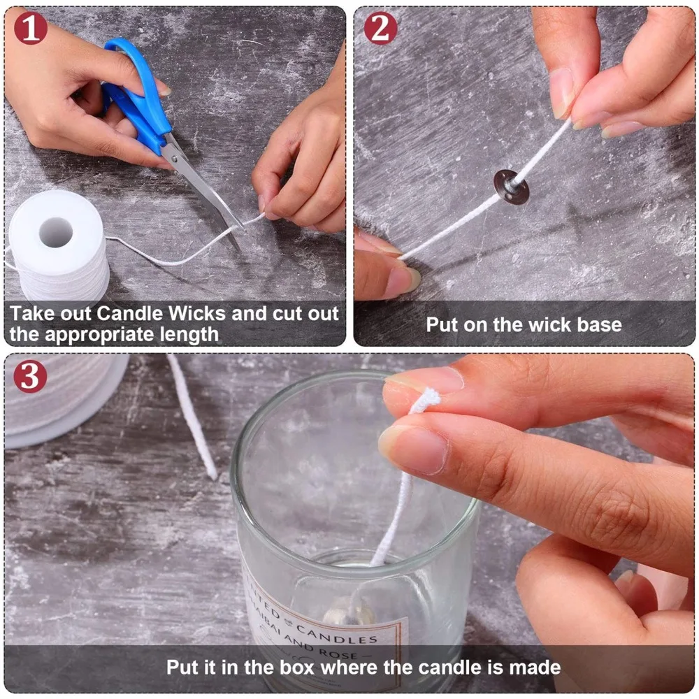10m 30m 61m Candle Wicks Smokeless Wax Pure Cotton Core Metal Sustainer Tabs DIY Candle Making Pre-Waxed Wicks Party Supplies