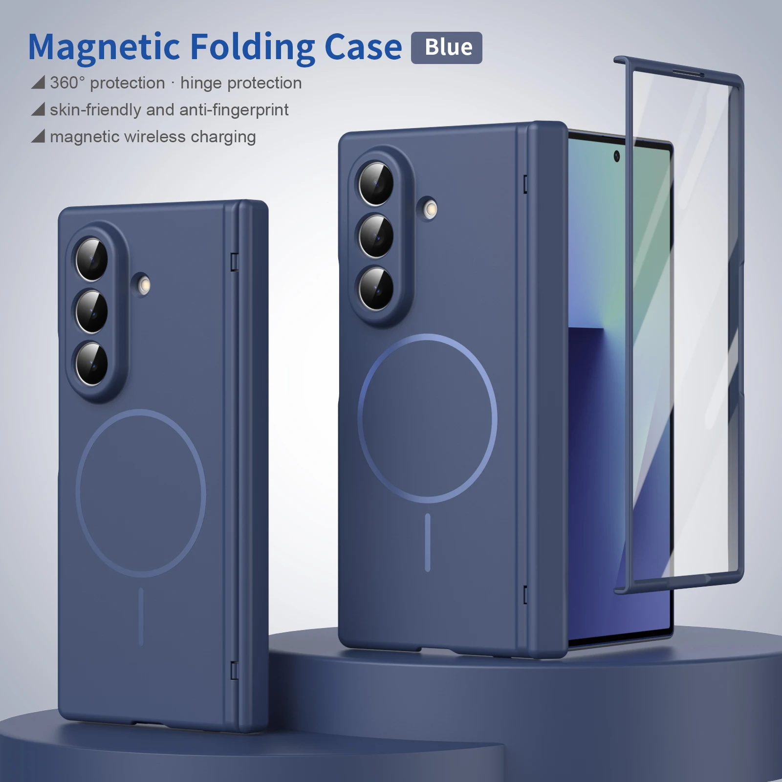 Magnetic Full Wrap Protective Phone Case with Matte Hard Cover and Front Screen Glass Film